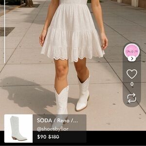 SODA / Reno / White /  Embroidered / Western Cowboy Boots /  With Low Block Heel